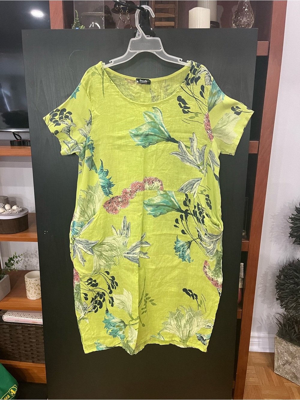 FROCELLA Lime Green Floral Linen Shift Dress